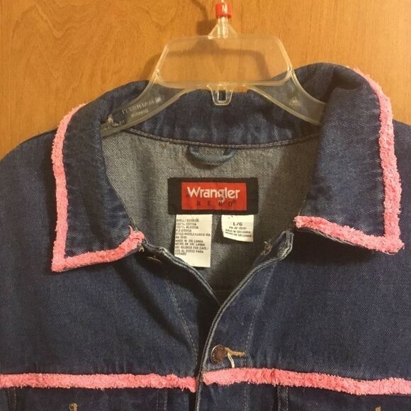 Wrangler Western Cowgirl Vintage Women's Blue and Pink Denim Jean Jacket L - Picture 6 of 7